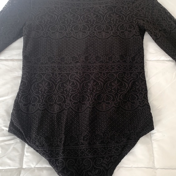Xhilaration Quarter Sleeve Lace Body Suit, Size Small, Black - Picture 3 of 3